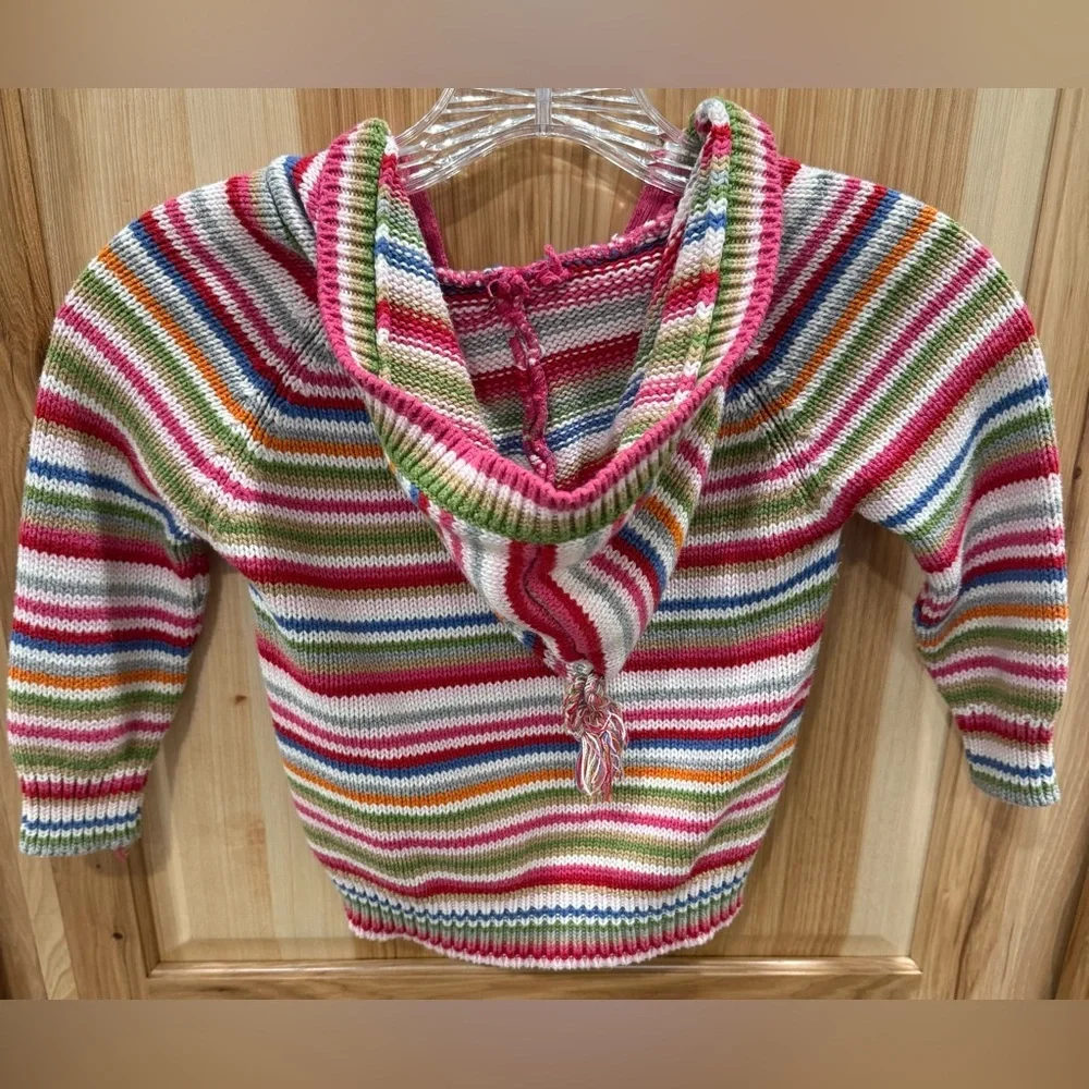 GAP Multicolor Girls Striped 3T Y2K Zip Up Hooded Kit Sweater Tassel Vintage